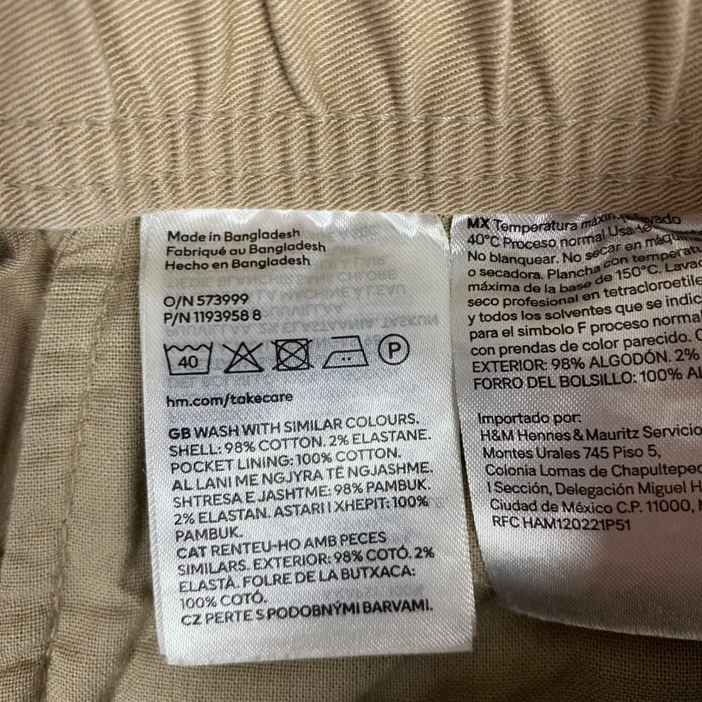 H&M Skinny Fit Drawstring Elastic Waist Cargo Pants Mens Medium Tan Khaki